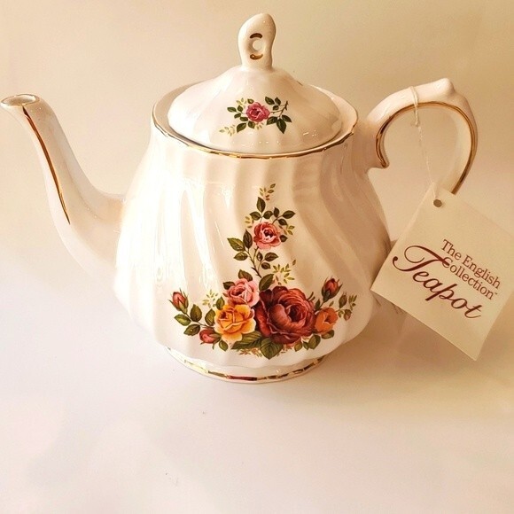 NWT SALEM CHINA CO ENGLISH COLLECTION TEAPOT  ROSES WHITE PINK YELLOW - Picture 13 of 13